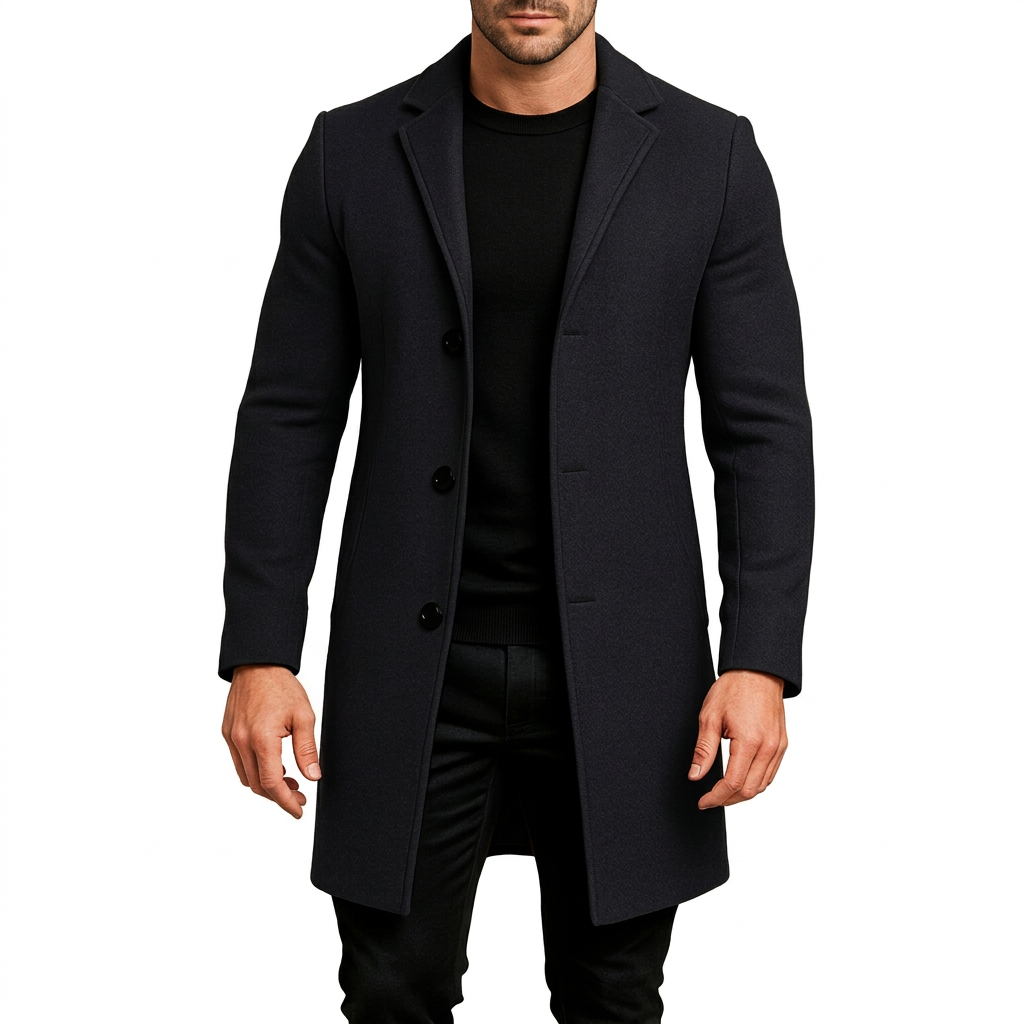 Men's Tailored Winter Trench Coat with Button Front