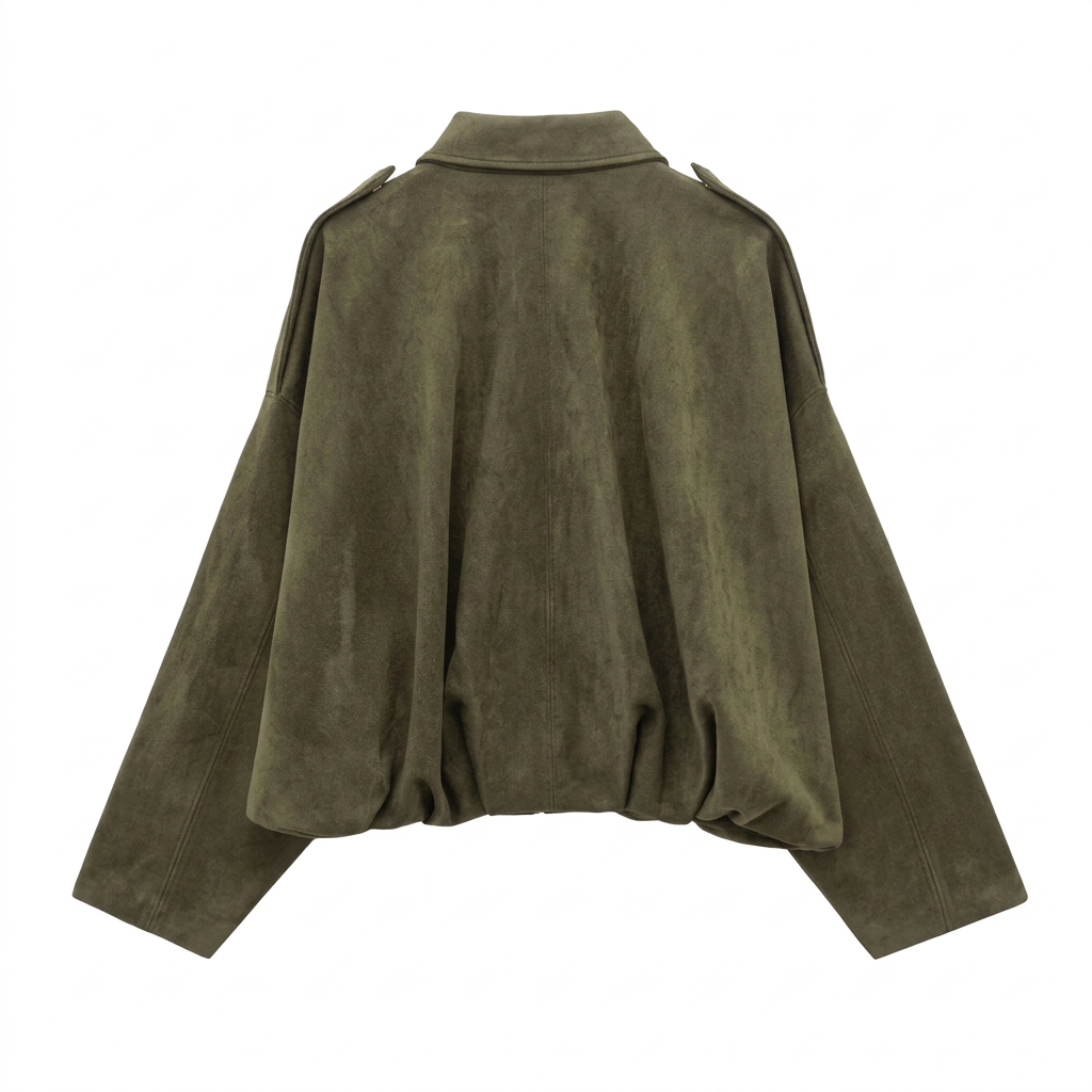 Faux Suede Collared Bomber Jacket for Women