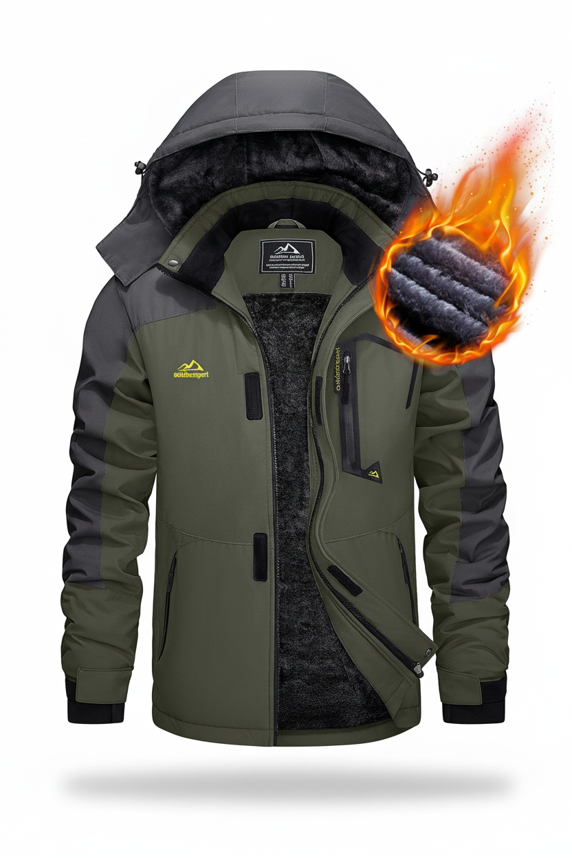 Men's hooded winter fleece lined jacket on a white background
