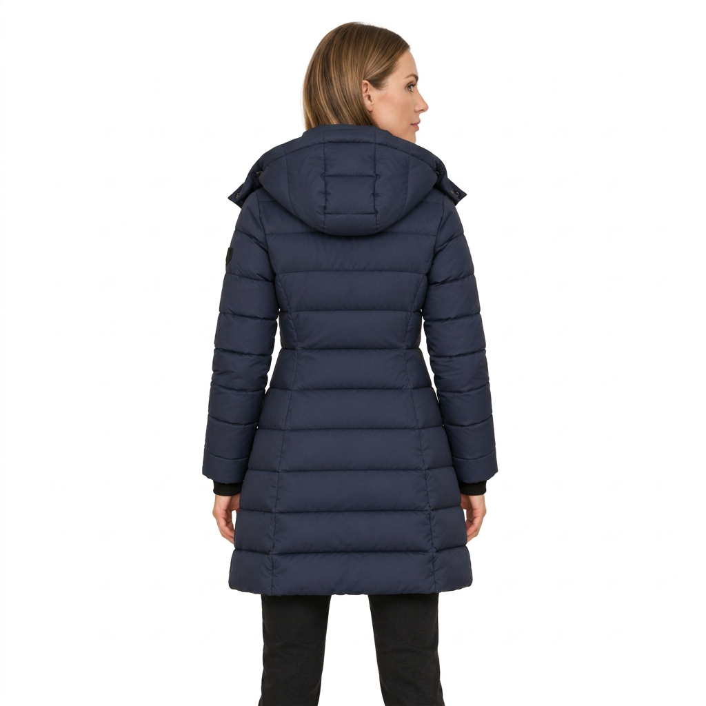 Women's Mid Length Puffer Jacket with Detachable Hood