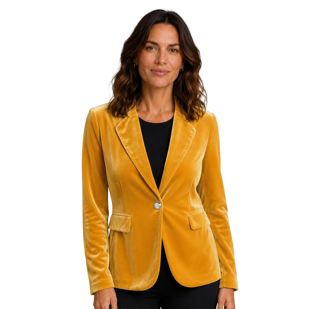 Yellow velvet blazer on white background