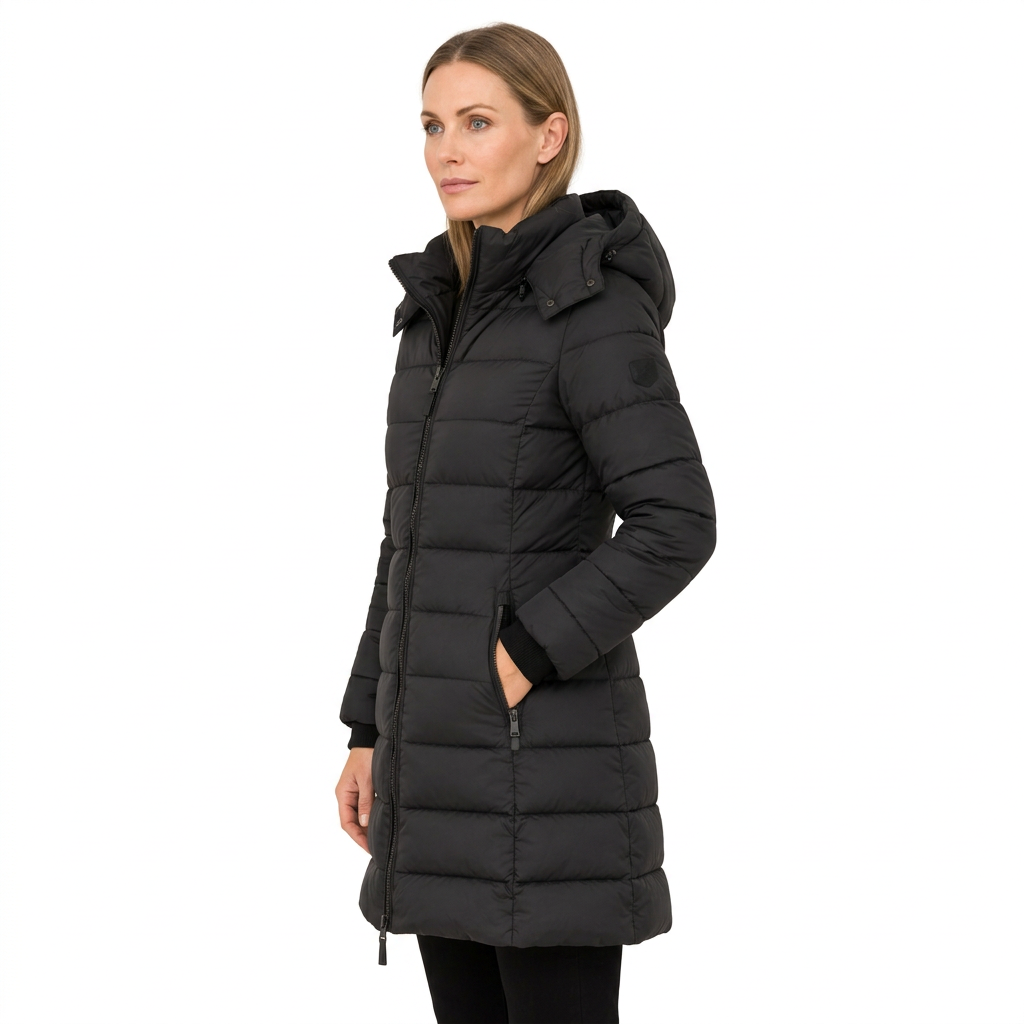 Women's Mid Length Puffer Jacket with Detachable Hood