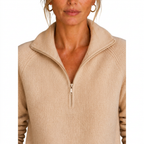 Women's Cashmere-Look Half-Zip Knitted Pullover Sweater with Long Sleeves