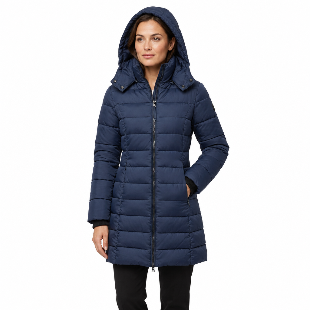 Womens Slim Quilted Hooded Winter Puffer Coat for Insulated Warmth
