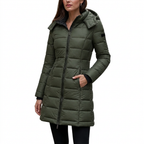 Women's Mid-Length Quilted Puffer Jacket with Detachable Hood