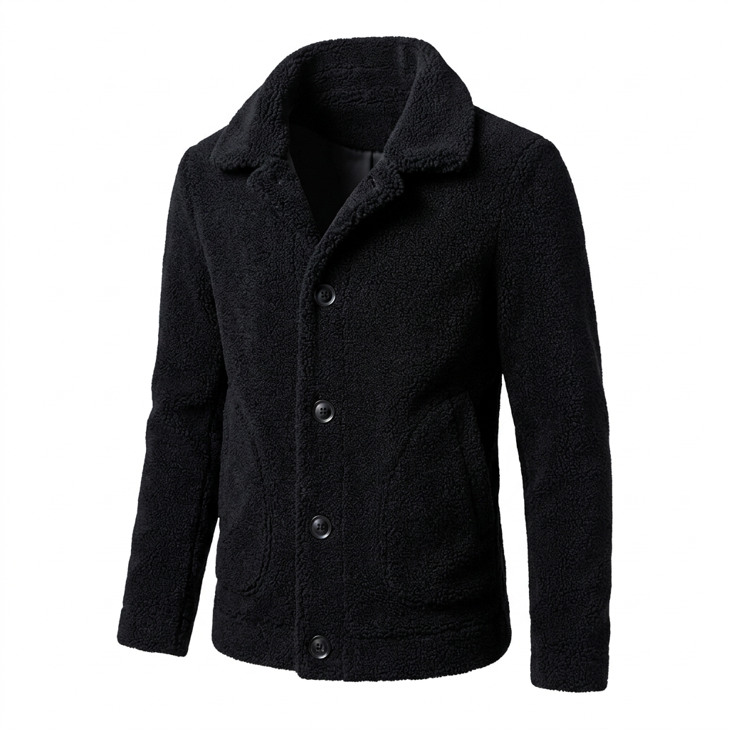 Men's Short Jacket with Lapel Collar and Front Pockets