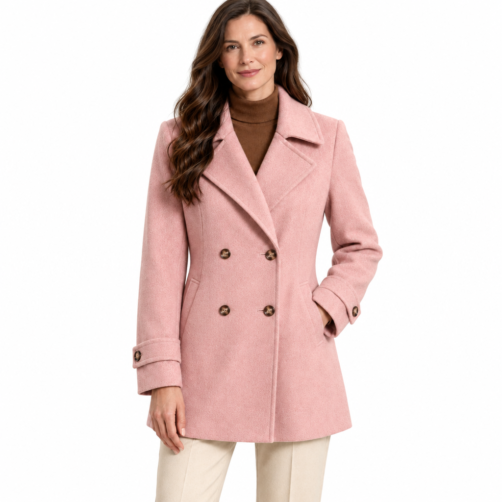 Women's Short Tailored Pea Coat - Double-Breasted, Wrinkle-Resistant