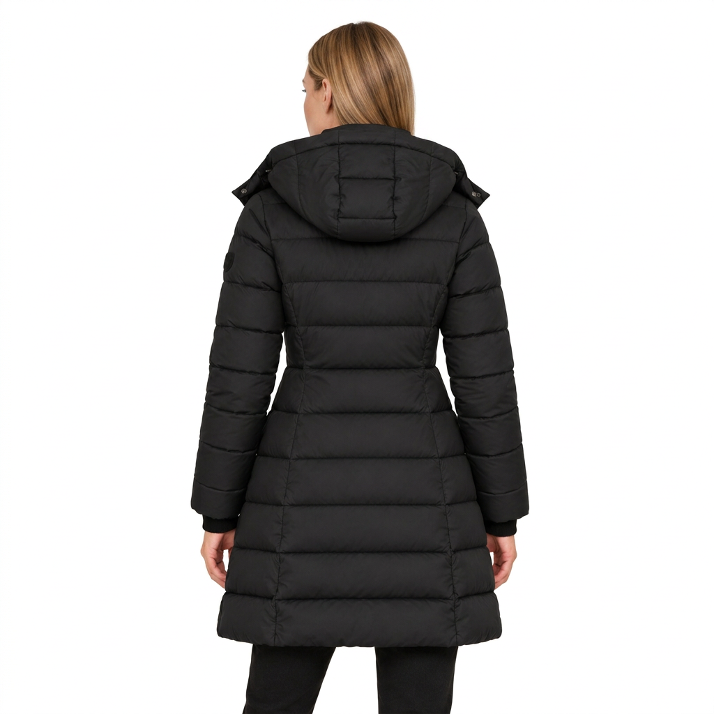 Women's Mid Length Puffer Jacket with Detachable Hood