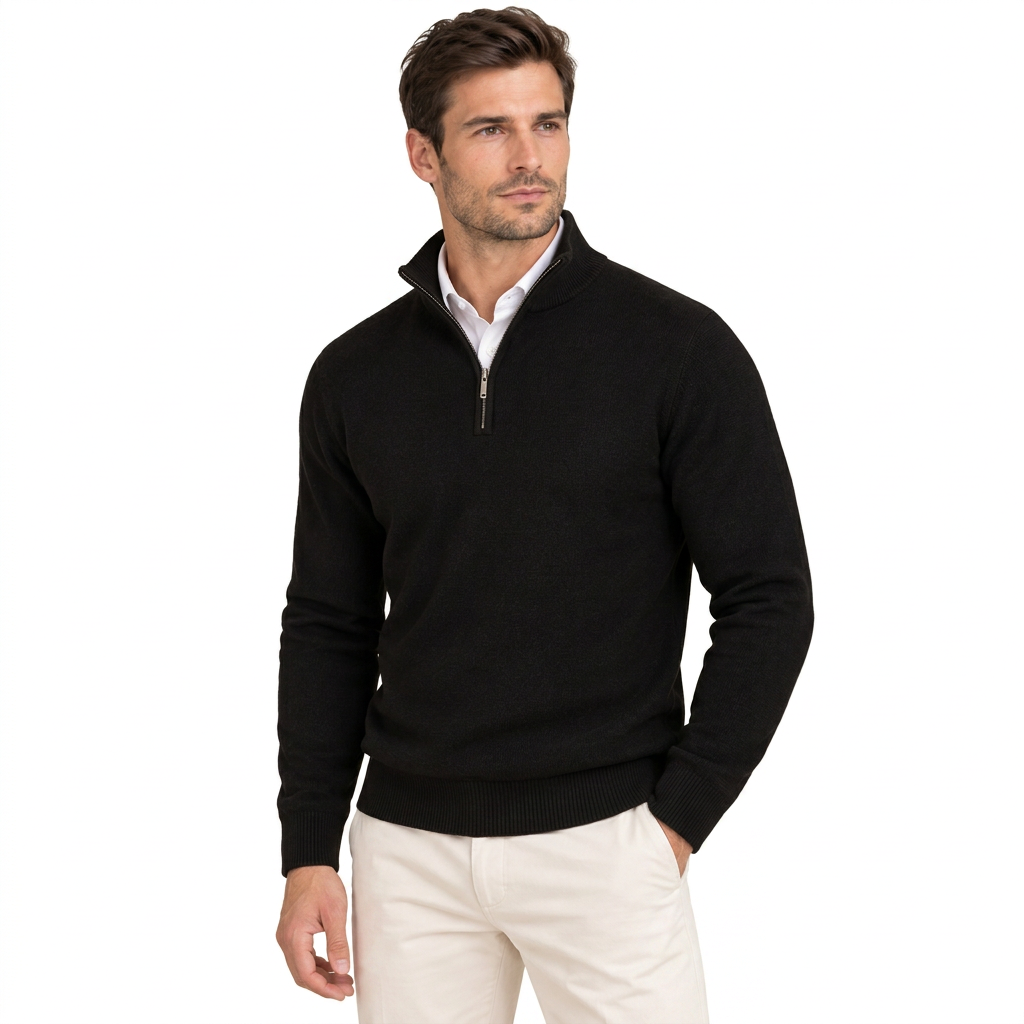 Men's Soft Cotton Blend Half Zip Pullover with Ribbed Trims