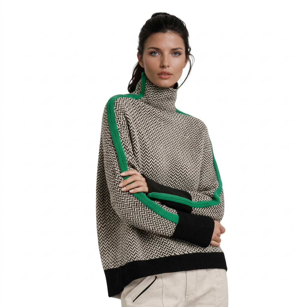 Women's Contrast Stripe Roll Neck Jumper