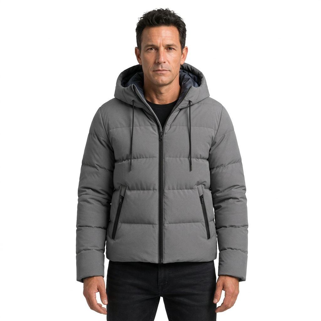 Men's Hooded Winter Puffer Jacket With Zip Pockets