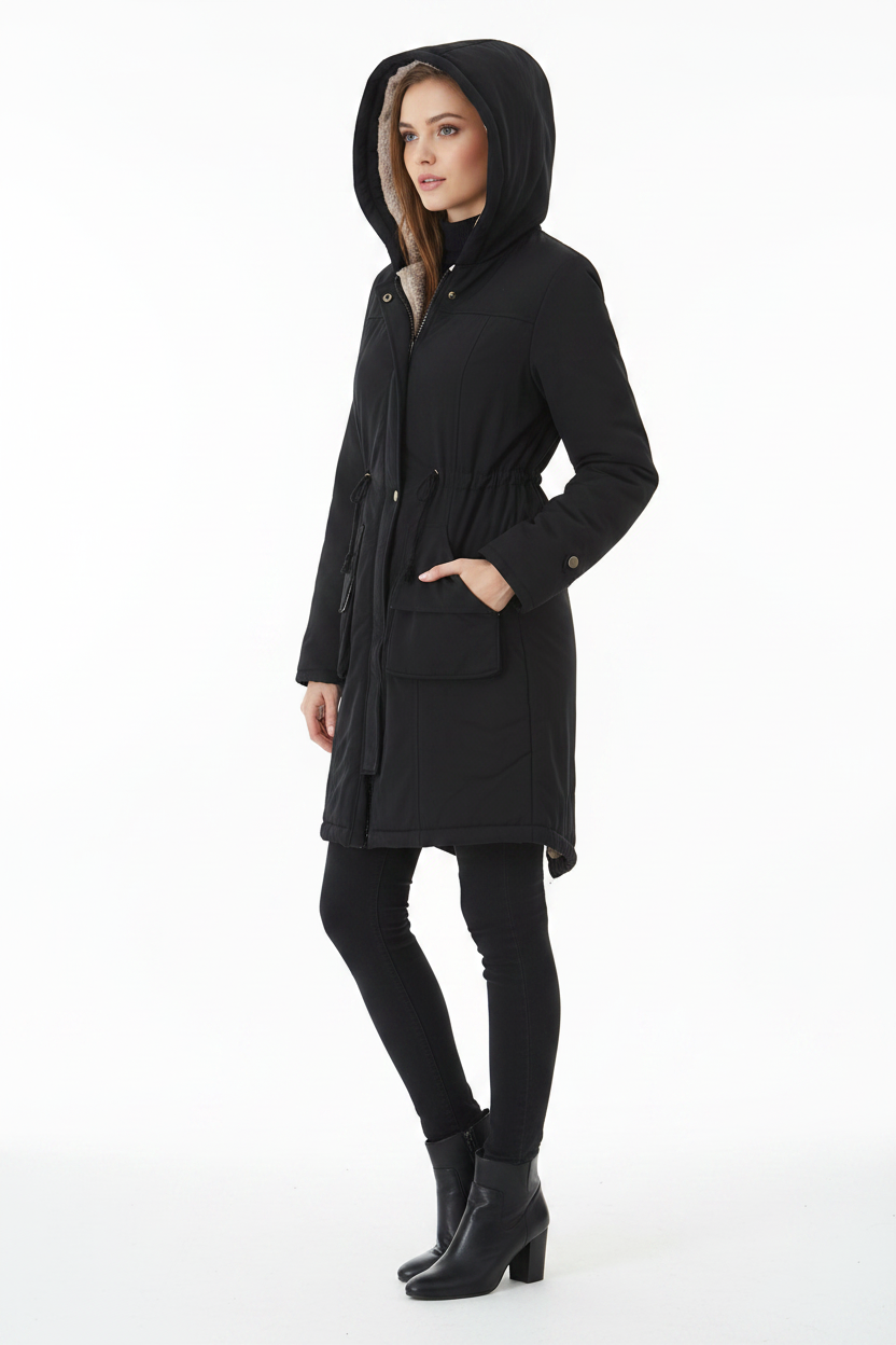 Women's Winter Hooded Parka - modell trekvartsvinkel