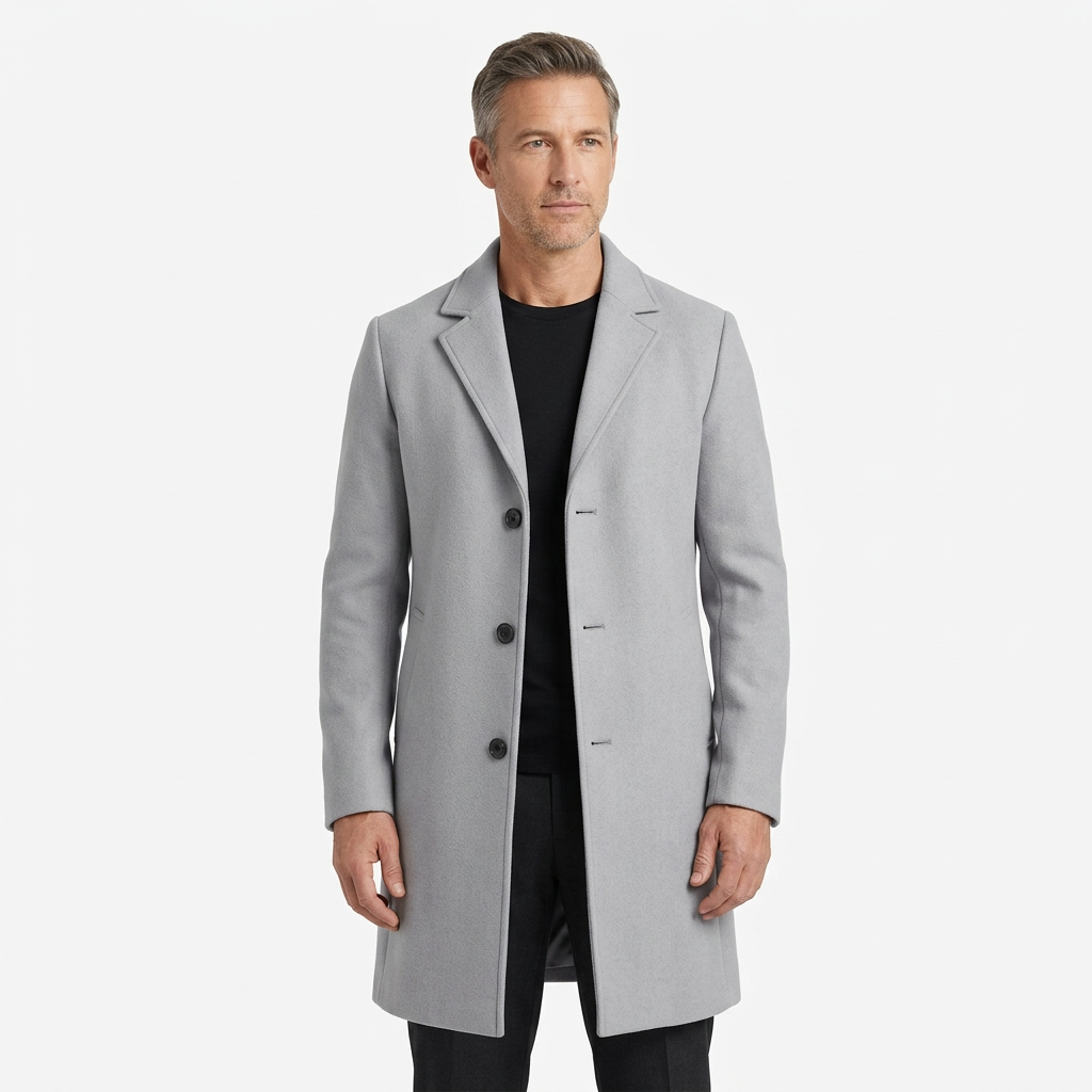 Men's Tailored Winter Trench Coat with Button Front