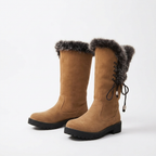 Women's Suede Mid Calf Boots with Faux-Fur Cuff for Cold Weather