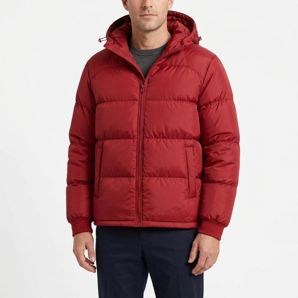 Men’s Hooded Puffer Jacket - Front Zip