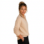 Women's Cashmere-Look Half-Zip Knitted Pullover Sweater with Long Sleeves