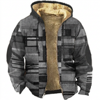Grey patchwork hooded jacket on white background