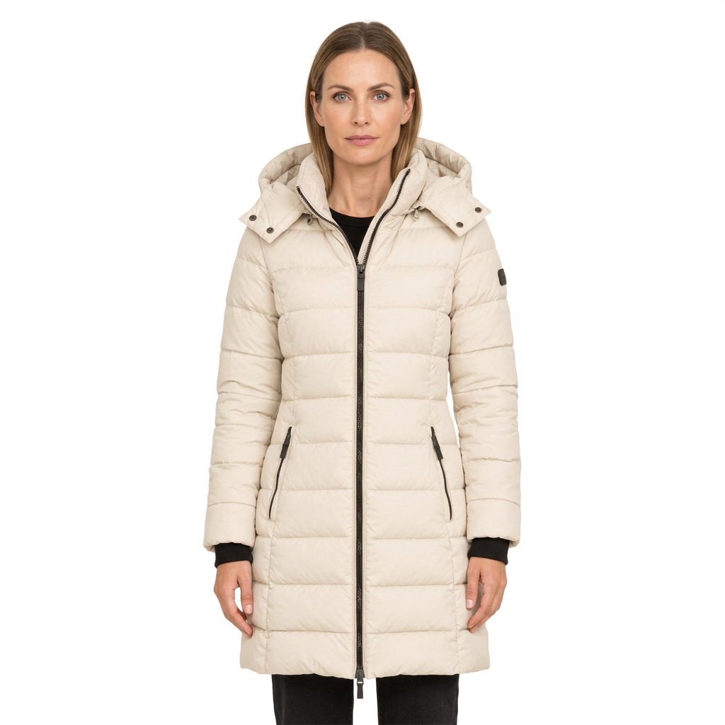 Women's Mid Length Puffer Jacket with Detachable Hood