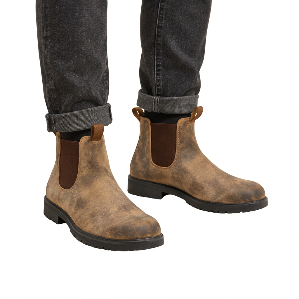 Men's Waterproof Chelsea Boots with Pull Tabs and Lug Sole