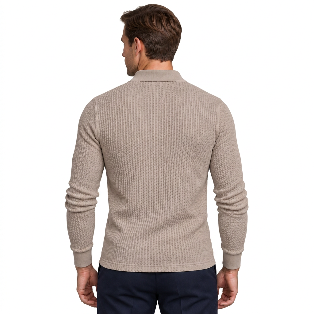 Men's Ribbed Long-Sleeve Polo Sweater – Slim Fit