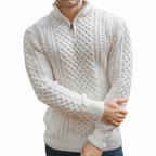 Men’s Half-Zip Jumper in Merino Wool with Aran Pattern for Warmth