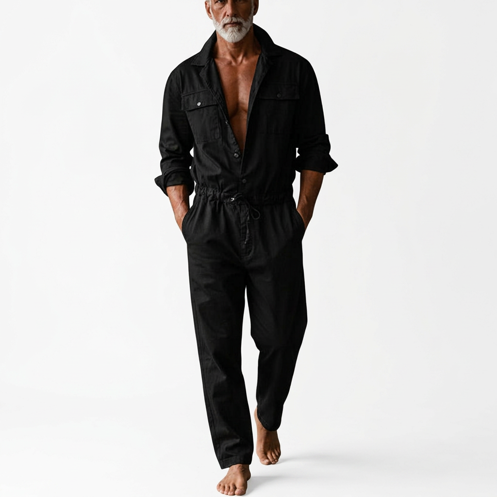 Men's Utility Jumpsuit With Drawstring Waist And Cargo Pockets