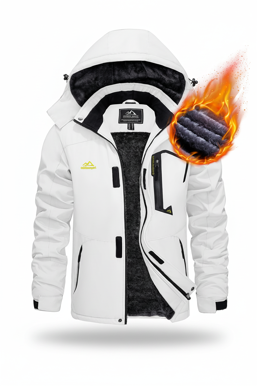 Men's hooded winter fleece lined jacket on a white background