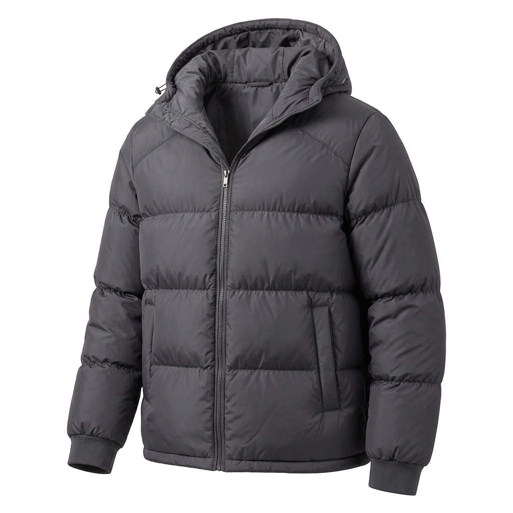 Men’s Hooded Puffer Jacket - Front Zip