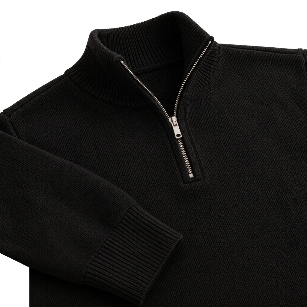 Men's Soft Cotton Blend Half Zip Pullover with Ribbed Trims