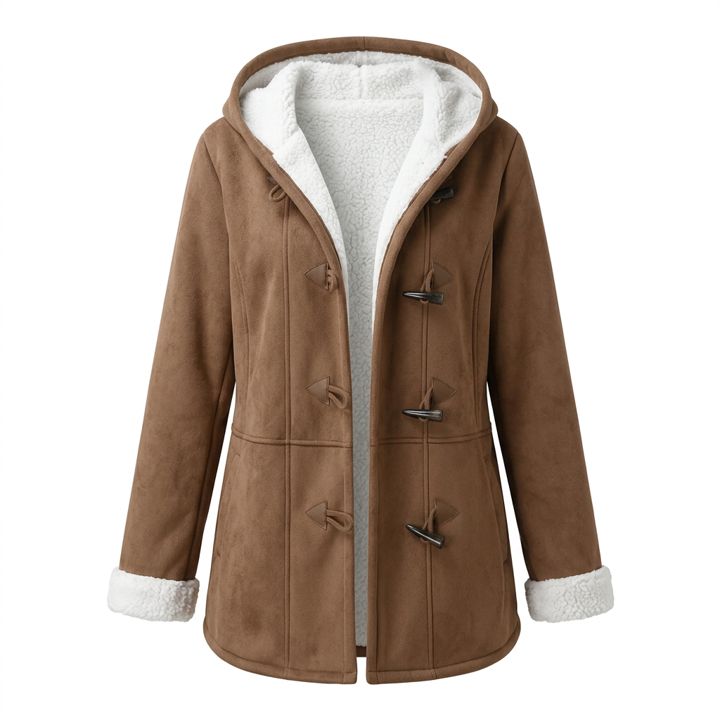 Women's Sherpa Lined Hooded Jacket with Toggle Closure for Warmth