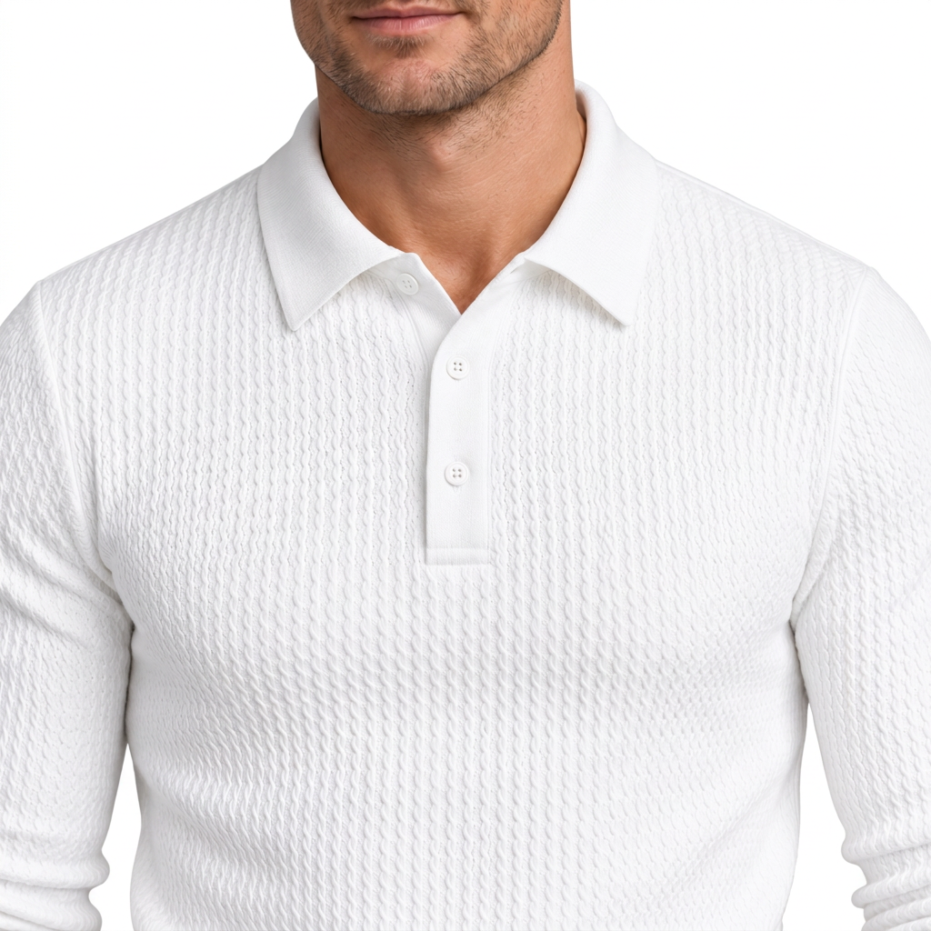Men's Ribbed Long-Sleeve Polo Sweater – Slim Fit