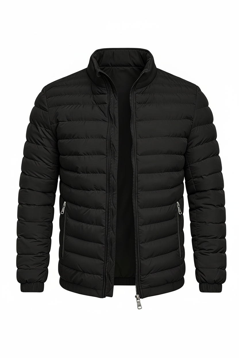 Men's Puffer Jacket - Black Front