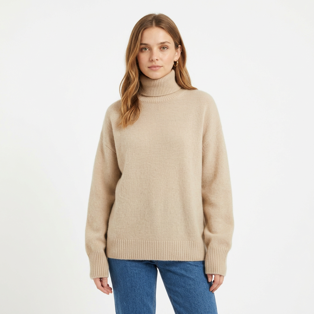 Women's Cashmere Oversized Roll Neck Jumper for Autumn Layering
