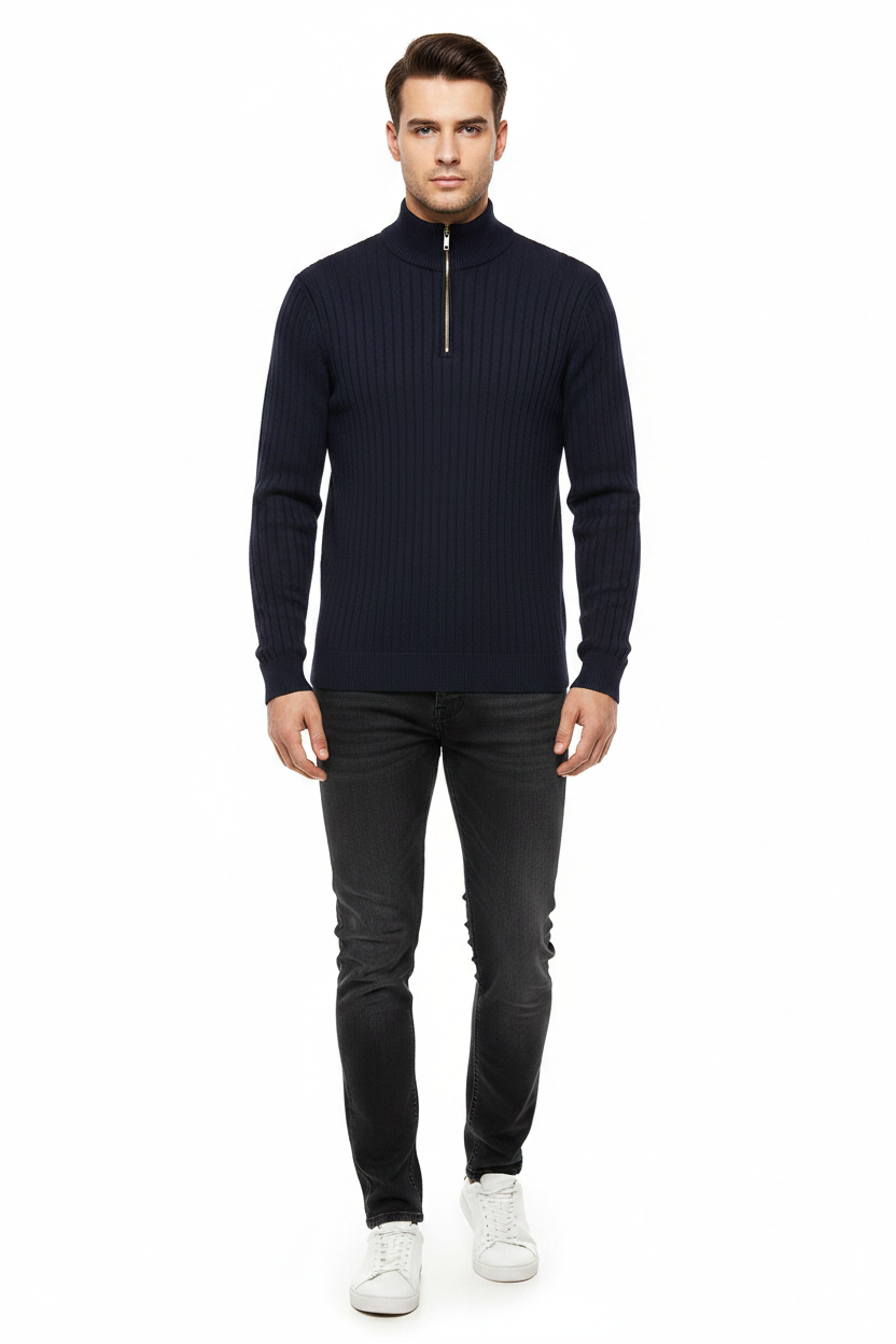 Stand Collar Zipper Sweater - modell framifrån