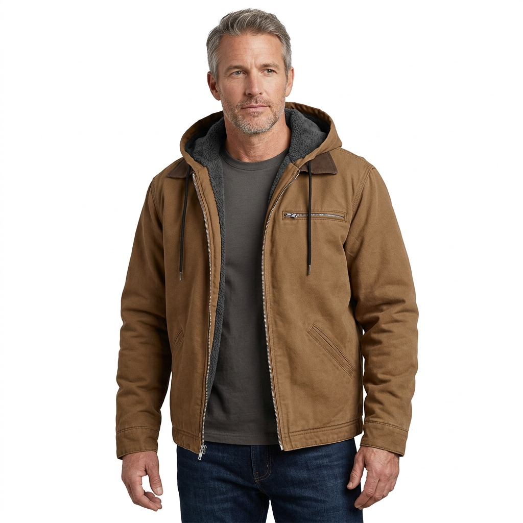 Men's Hooded Jacket with Zip Front and Drawstring Hood for Casual Wear