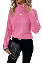 High-Neck Lantern Sleeve Sweater - Pink
