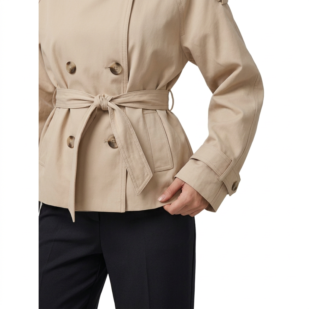 Modern Cotton Trench Coat with Funnel Neck for Women