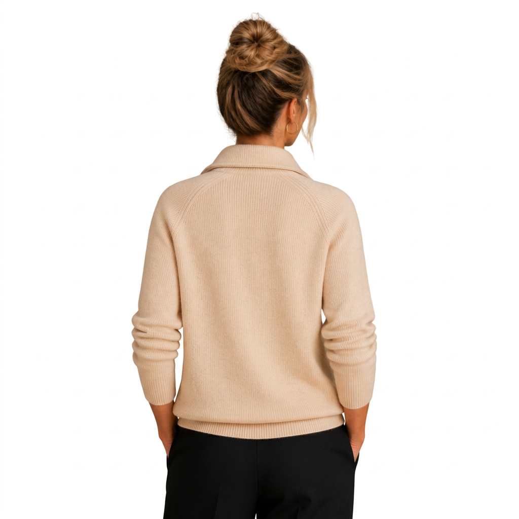 Women's Cashmere-Look Half-Zip Knitted Pullover Sweater with Long Sleeves