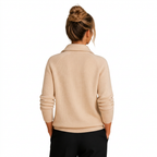 Women's Cashmere-Look Half-Zip Knitted Pullover Sweater with Long Sleeves