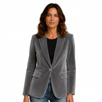 Grey velvet blazer on white background