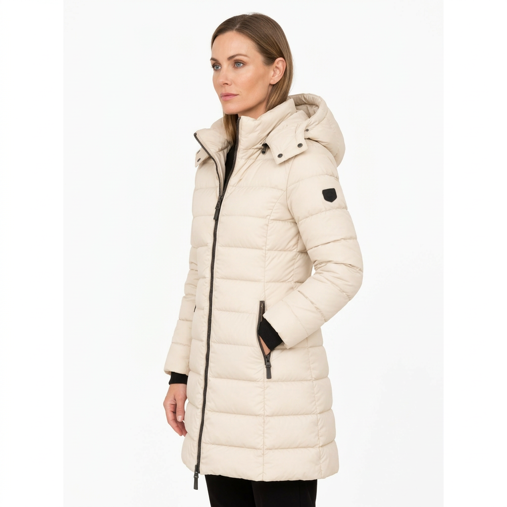Women's Mid Length Puffer Jacket with Detachable Hood