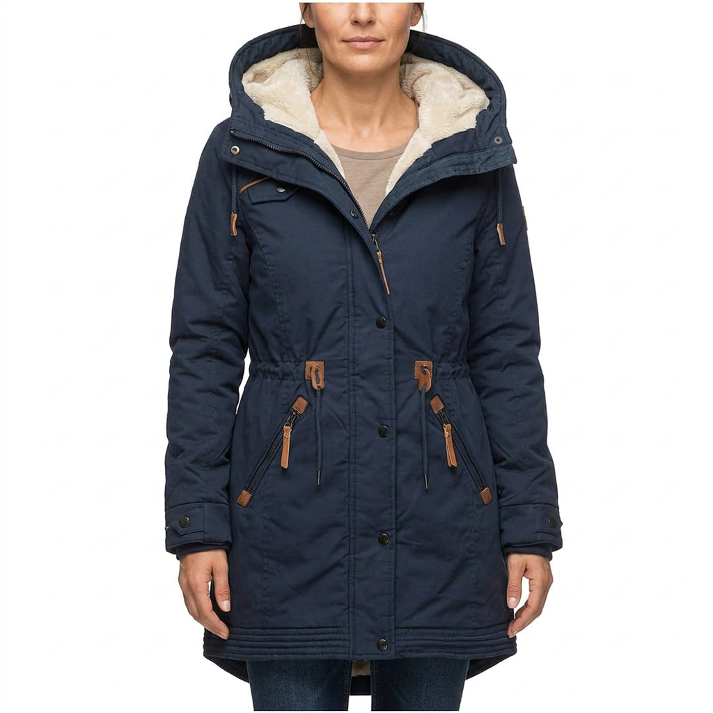 Women’s Parka with Lined Hood and Drawstring Waist