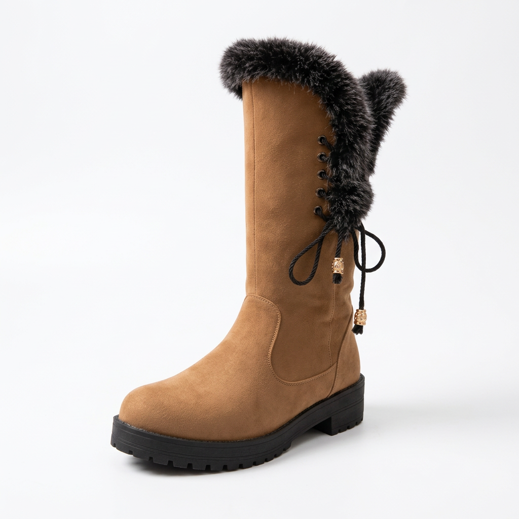 Women's Suede Mid Calf Boots with Faux-Fur Cuff for Cold Weather