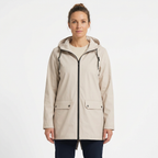 Woman modelling Apricot hooded rain jacket