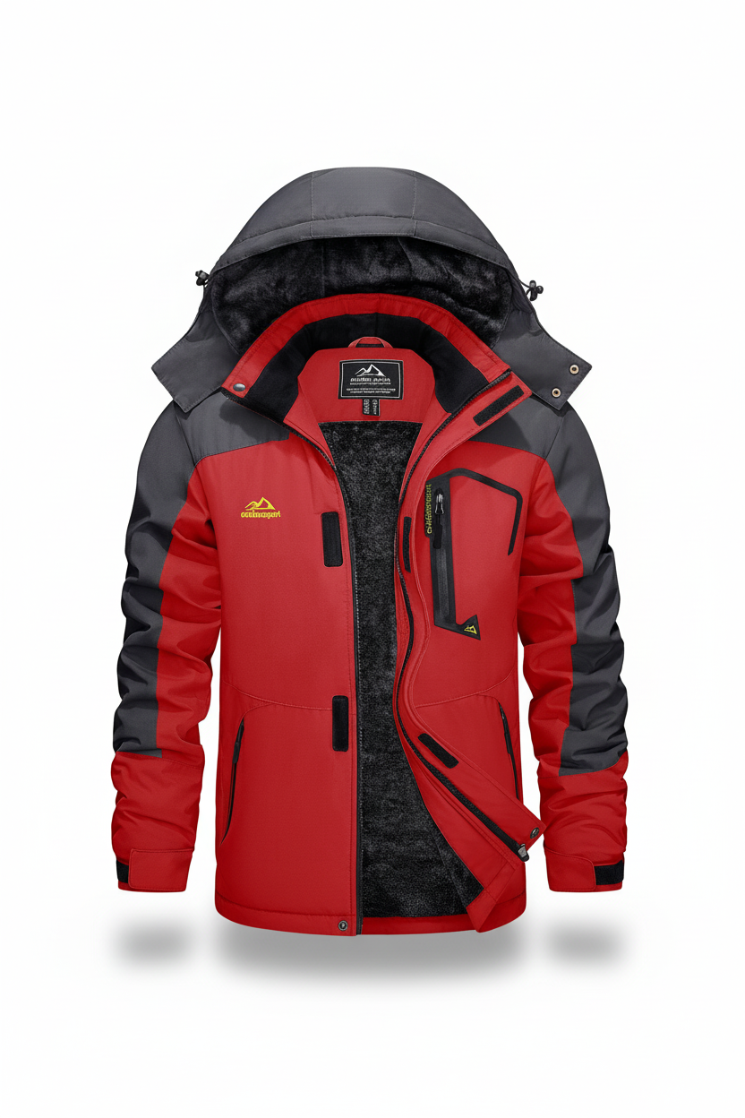 Men's hooded winter fleece lined jacket on a white background