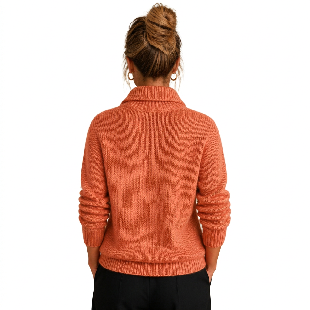 Women's Cashmere-Look Half-Zip Knitted Pullover Sweater with Long Sleeves