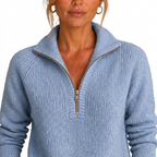Women's Cashmere-Look Half-Zip Knitted Pullover Sweater with Long Sleeves