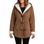 Women's Sherpa Lined Hooded Jacket with Toggle Closure for Warmth