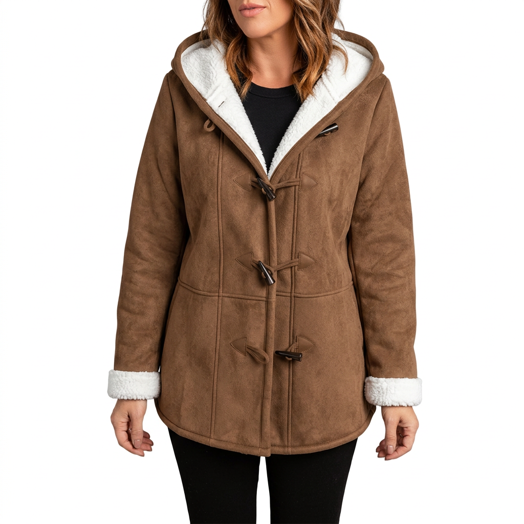 Women's Sherpa Lined Hooded Jacket with Toggle Closure for Warmth
