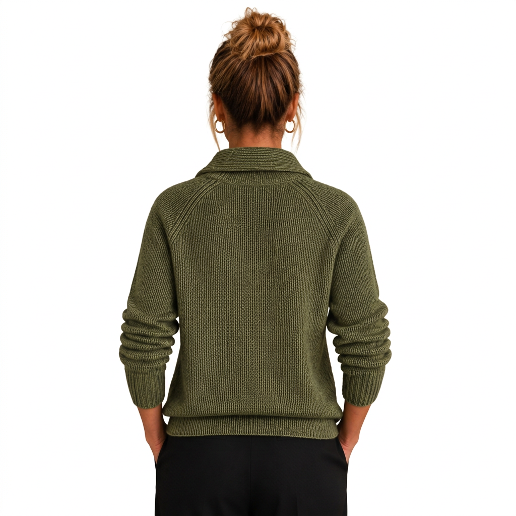 Women's Cashmere-Look Half-Zip Knitted Pullover Sweater with Long Sleeves